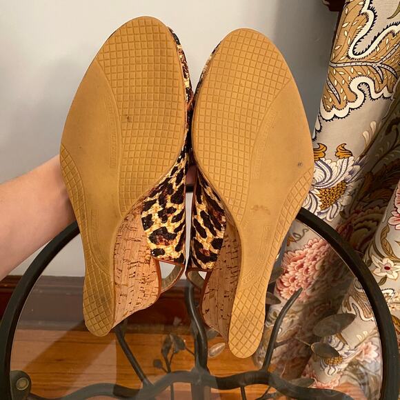 Stuart Weitzman animal print peep toe cork wedge shoes - Picture 7 of 14